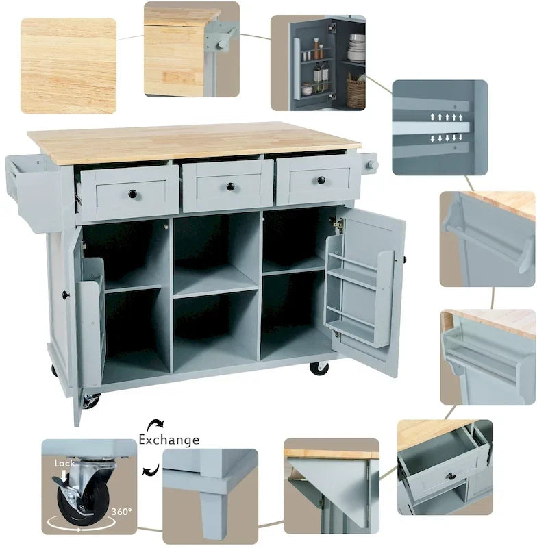 Îlot de cuisine portable à roulettes avec rangement