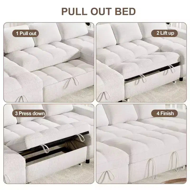 104-Zoll-U-förmiges Schlafsofa mit Stauraum, umwandelbar