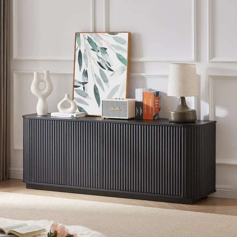 Credenza contenitore e mobile TV con motivo a onde, mobile buffet in legno a righe verticali