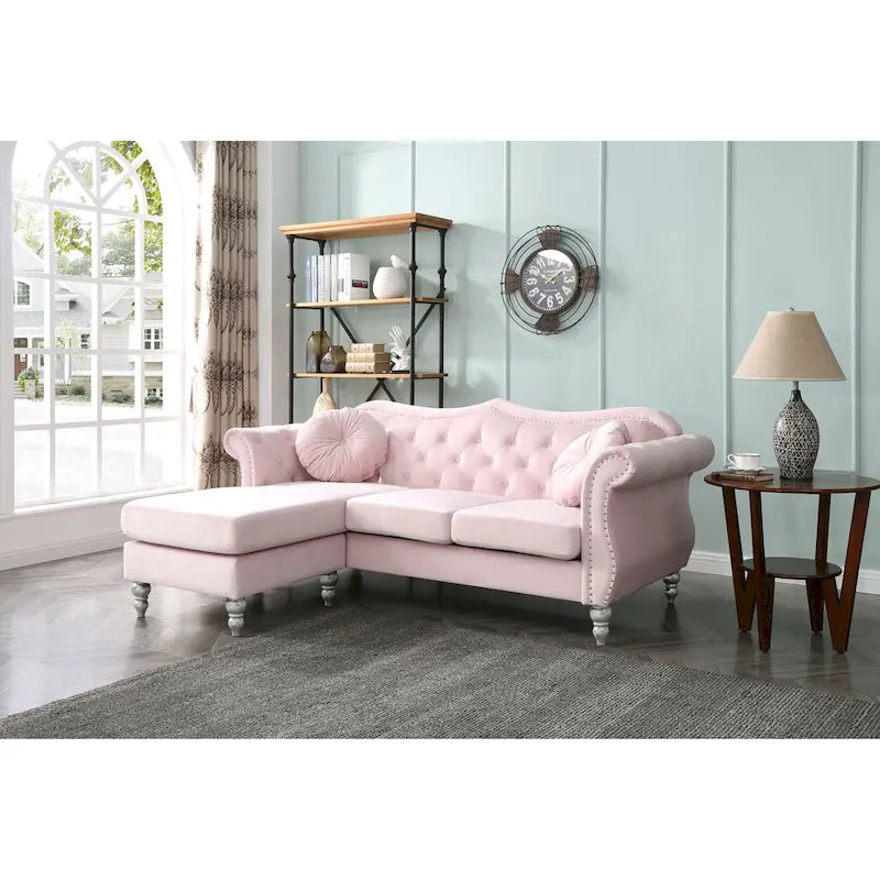 Hollywood-fluwelen bank met omkeerbare chaise longue