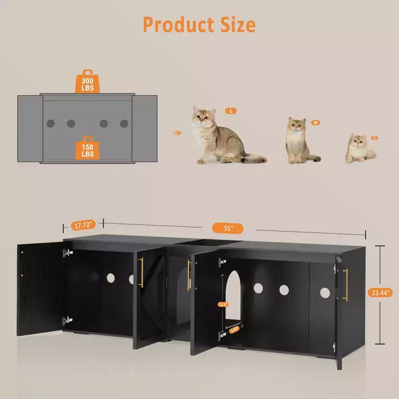 Meuble cache-litière pour chat, grand meuble à litière, meuble à double compartiment fermé, meuble en bois pour bac à litière, pour la maison et le salon