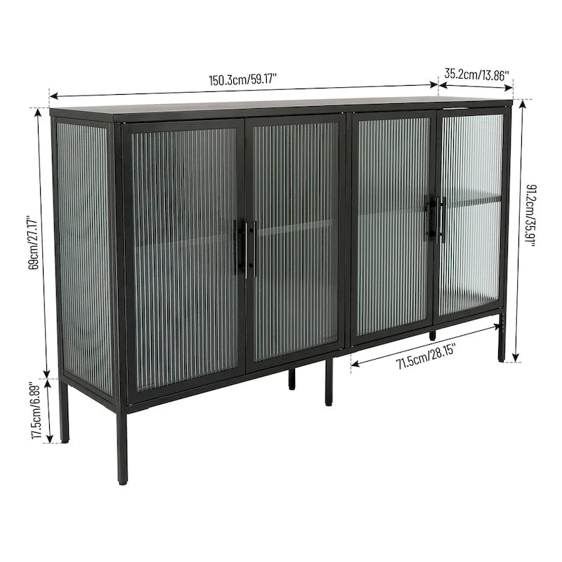 Metallschrank mit gehärteter Glasscheibe und verstellbarem Einlegeboden