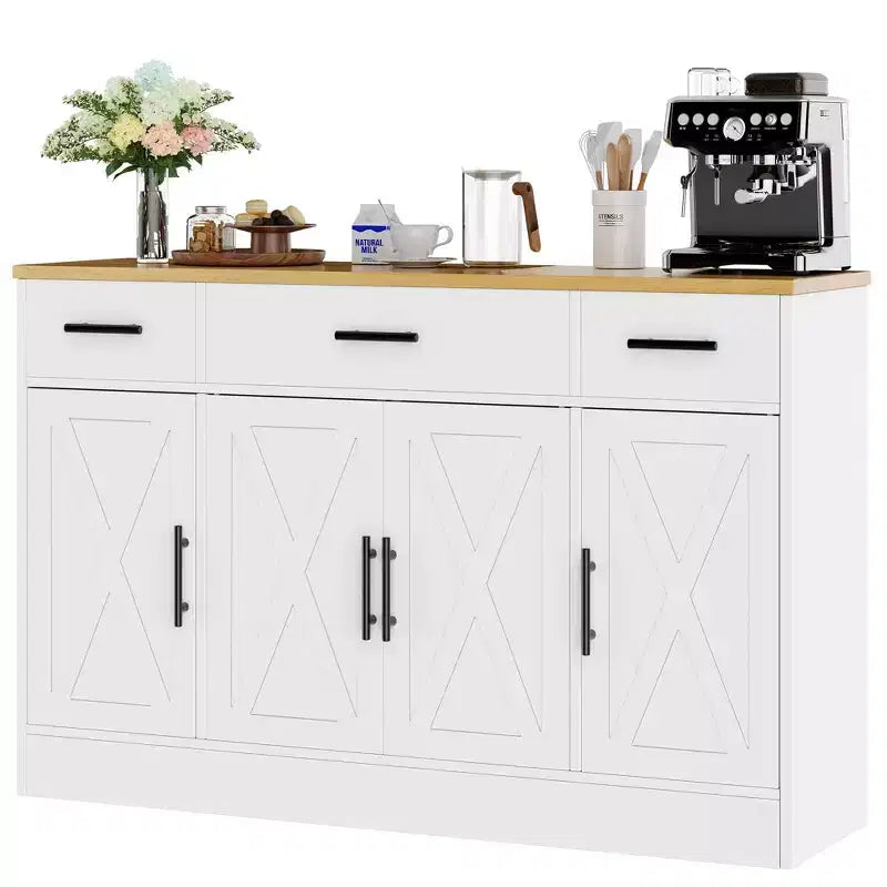 Credenza Celebalcony con contenitore, grande mobile da cucina da 53.4 con 3 cassetti e 4 ante, ripiano regolabile per cucina e soggiorno