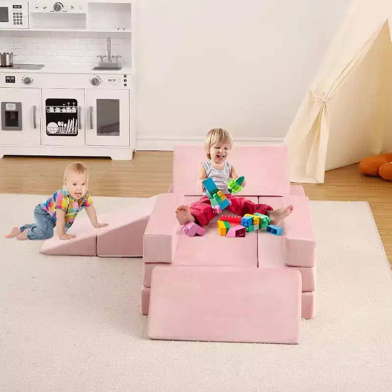 Kletter-Sofa für drinnen, 12-teiliges modulares Spielsofa mit quadratischem Bällebad und Kletterrampe, Spielset mit Polstern