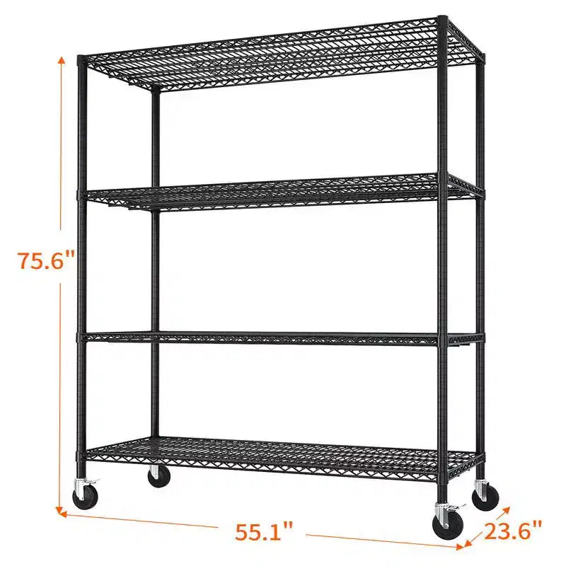 Robustes Metallregal mit verstellbaren Gitterböden und Rollen, 2500LBS, NSF