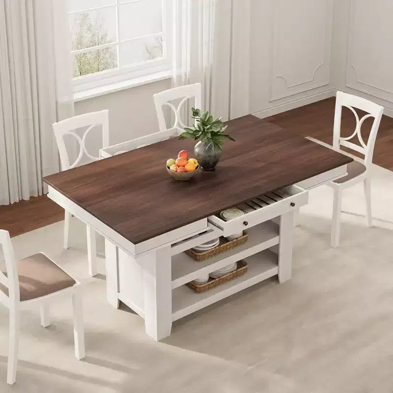 60-Zoll-Kücheninsel mit Stauraum, stationärer Küchentisch im Landhausstil mit 4 Ebenen und großer Arbeitsplatte für Küche, Esszimmer und Wohnzimmer