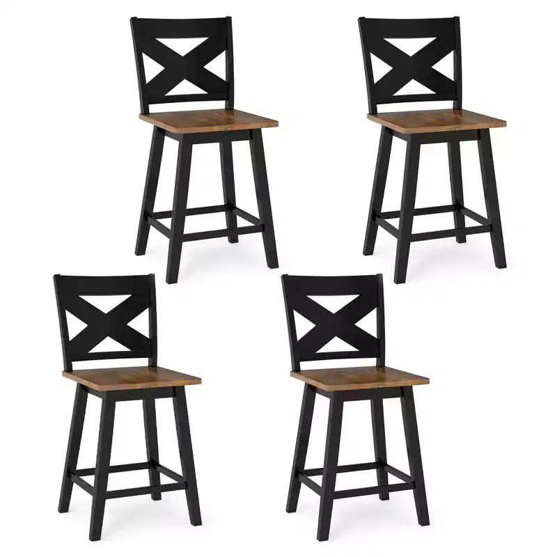 Ensemble de 4 tabourets de bar pivotants Costway 24, avec dossier, grande assise et repose-pieds, pour îlot de cuisine