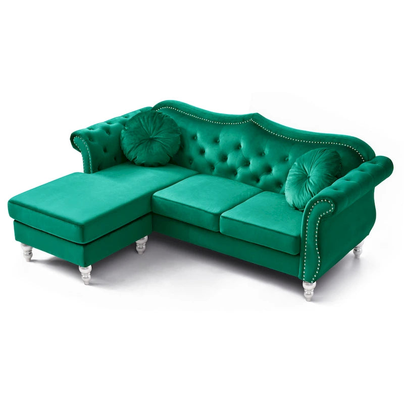 Hollywood-fluwelen bank met omkeerbare chaise longue