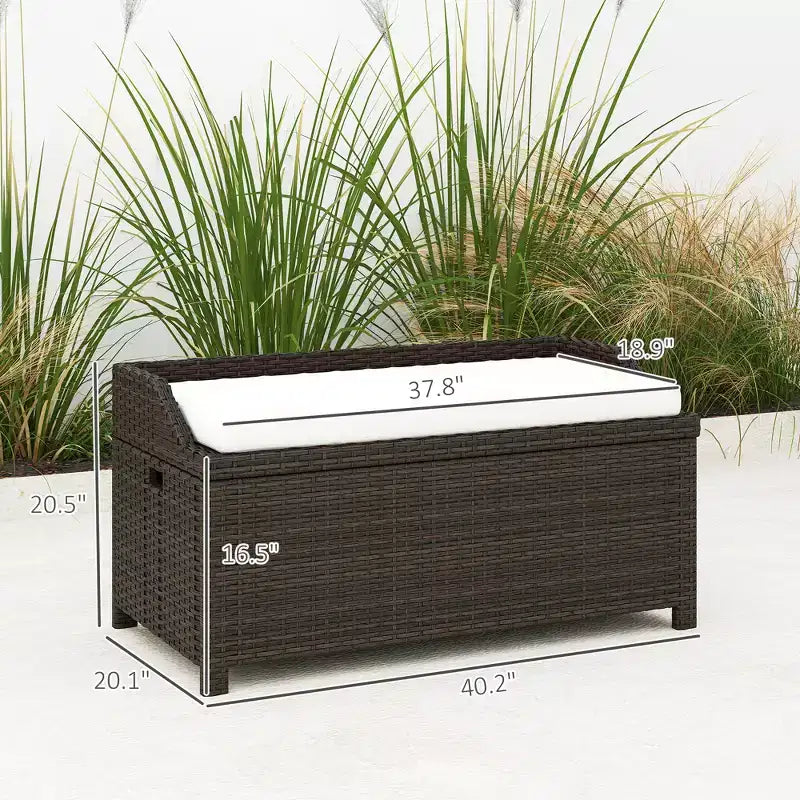 Banc de rangement extérieur en osier avec coussin