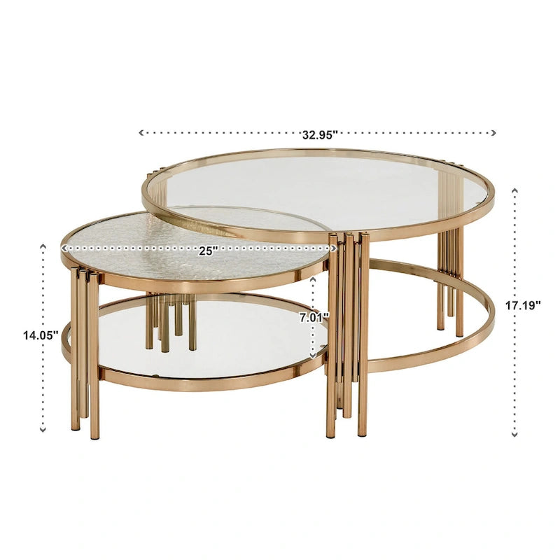 Table Bruges à plateau en verre texturé et finition or champagne avec étagère, par iNSPIRE Q Bold