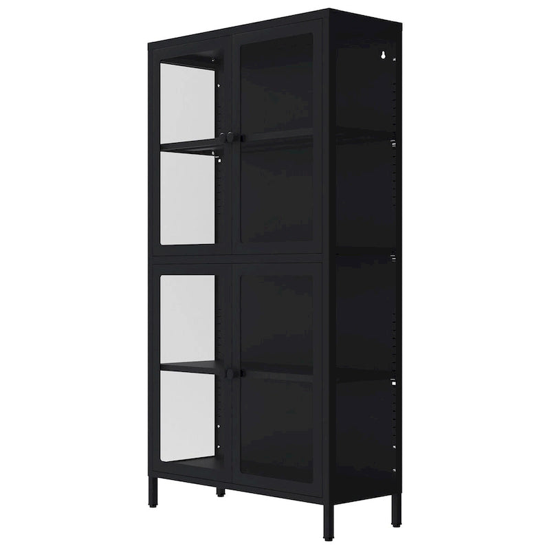 Sideboard aus kaltgewalztem Stahl mit vier Glastüren, verstellbaren Einlegeböden und Füßen