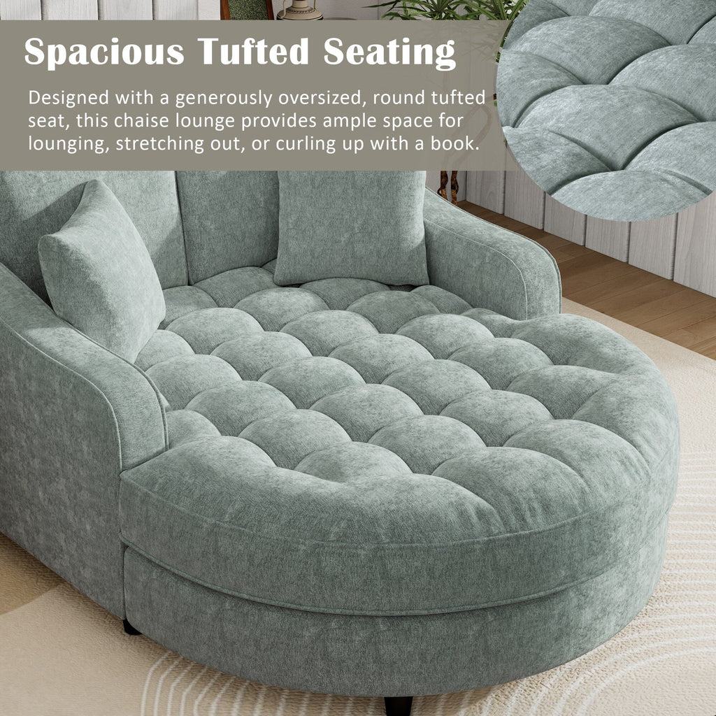 Chaiselongue-Schlafsofa aus Chenille, gepolstertes Sofa mit gesteppter Rückenlehne und 2 abnehmbaren Kissen für das Wohnzimmer