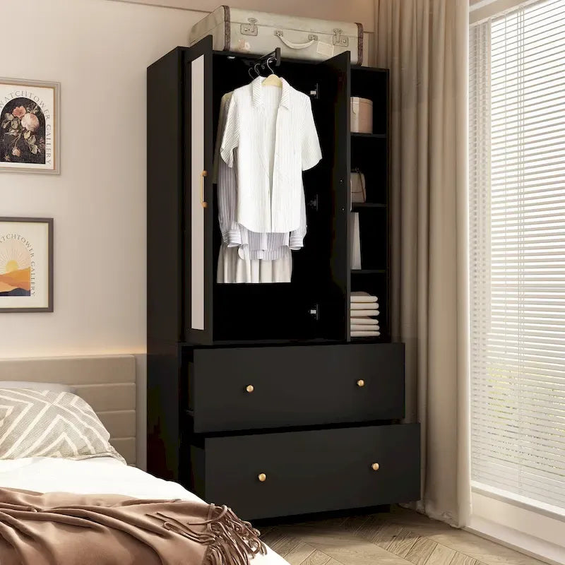 Kleiderschrank mit Spiegel und verstellbarem Kleiderstangenbereich, platzsparend