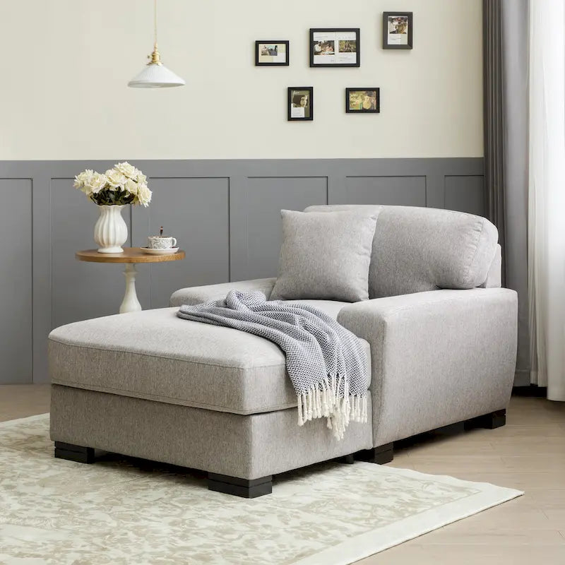Moderne extra grote chaise longue-slaapbank in mid-century-stijl met kussen