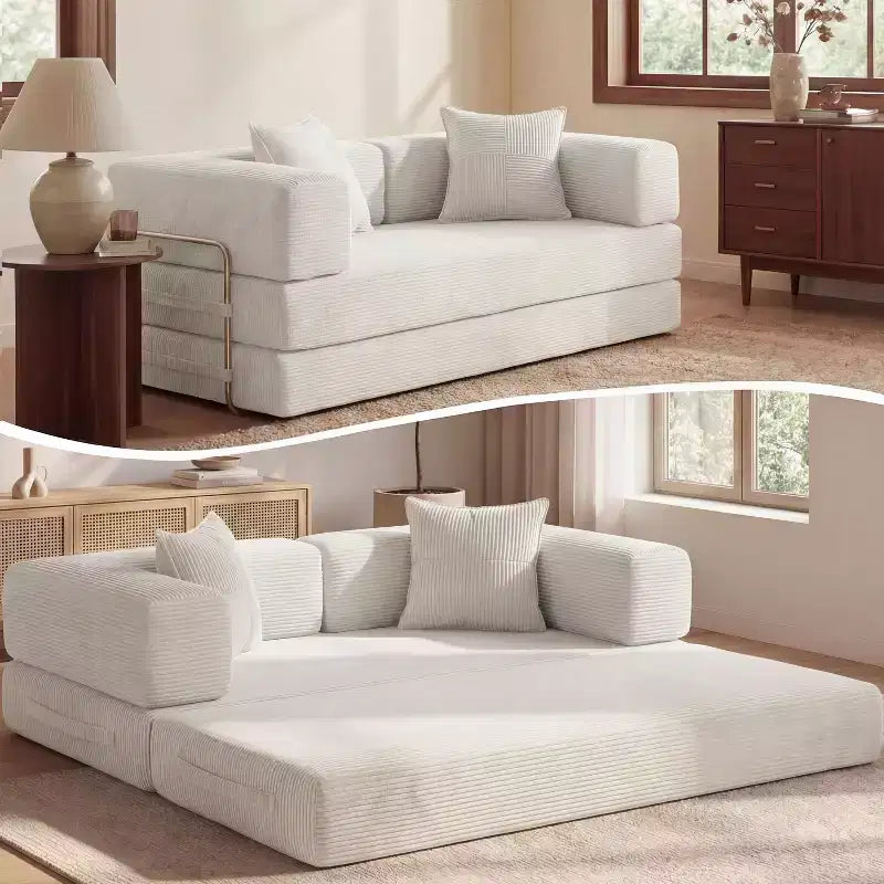 Dyonery 65-Zoll-Fünf-in-eins-Klappsofabett für den Boden, zum Doppelbett-Sofabett umwandelbar, mit festem Metallrahmen, Cord