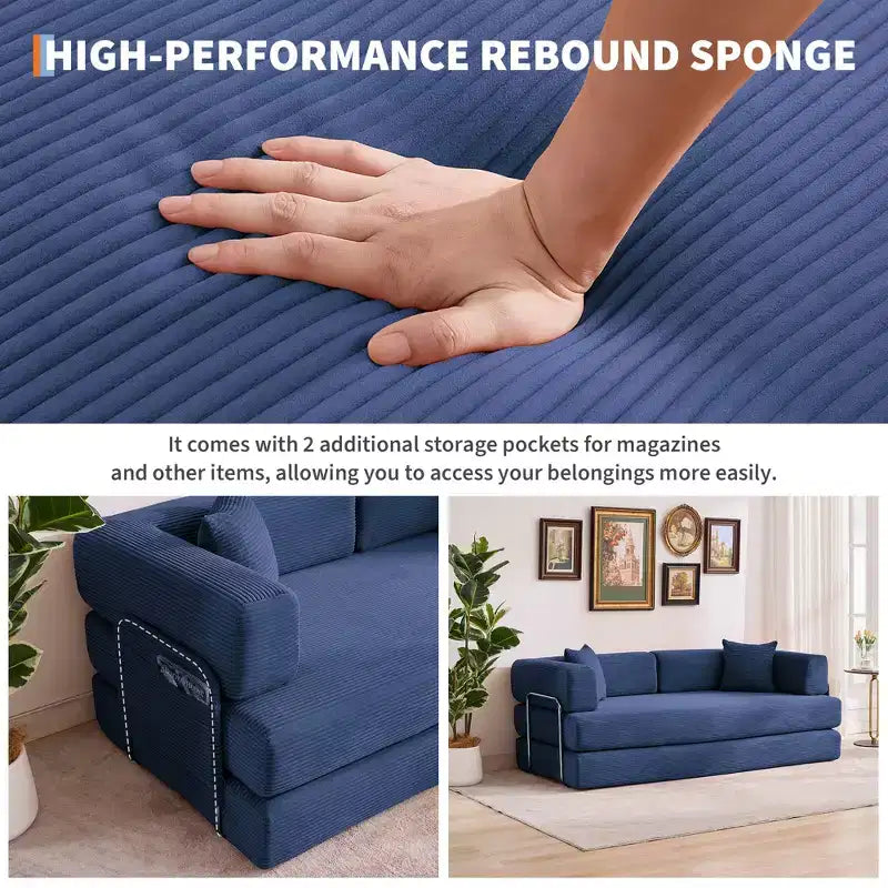 Modernes 79-Futon-Schlafsofa aus Cord für kleine Räume, 5-in-1-Couch mit abnehmbaren Armlehnen und Kissen