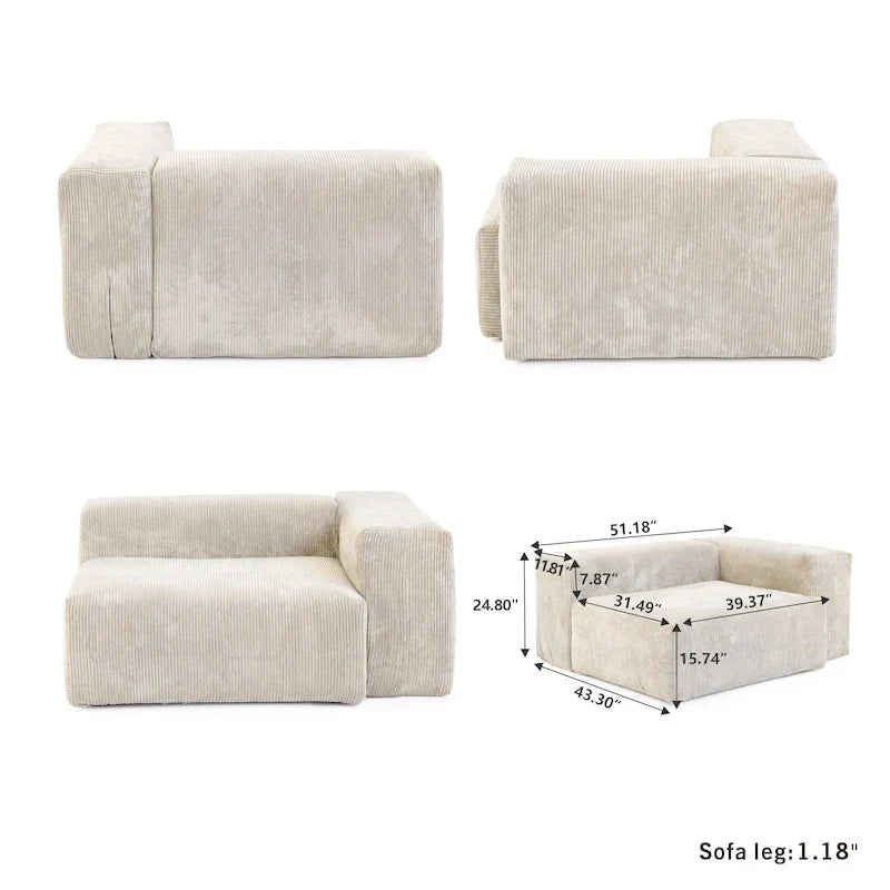 Canapé modulable d’angle de 141.73, canapé en velours côtelé en U avec poufs