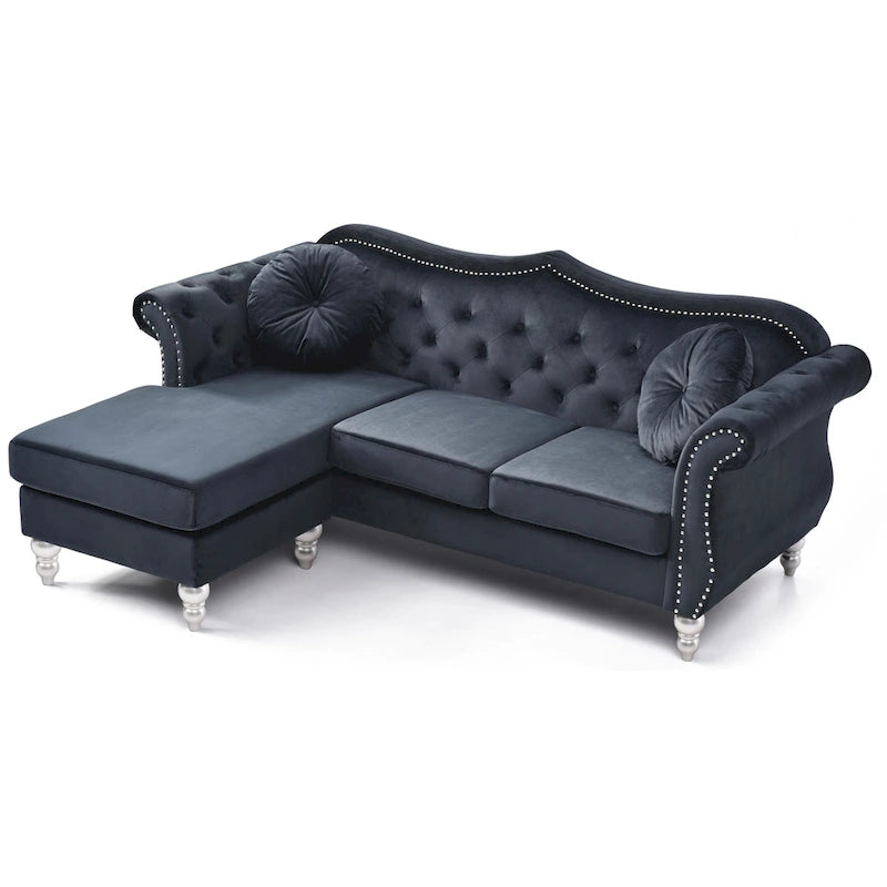 Hollywood-fluwelen bank met omkeerbare chaise longue