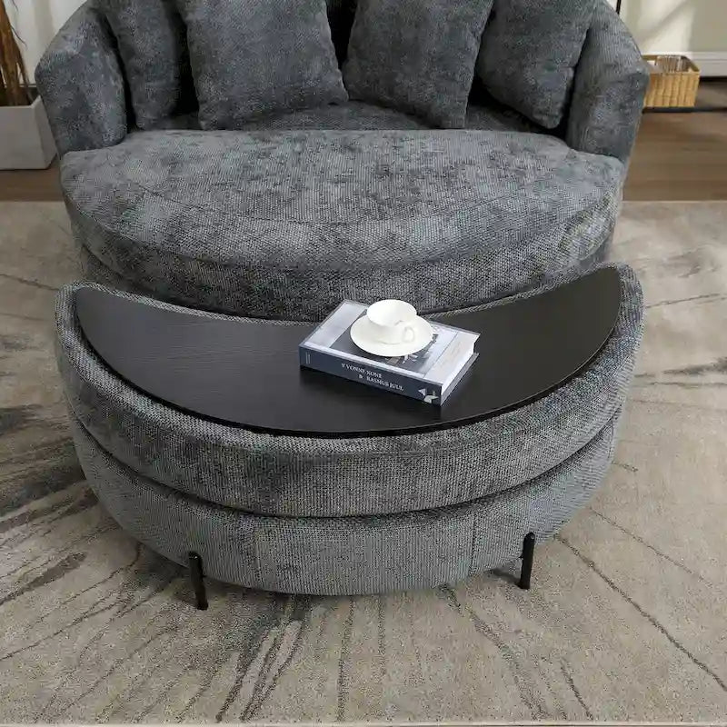 Fauteuil canapé moderne rond de style tonneau avec 5 coussins et pouf en option