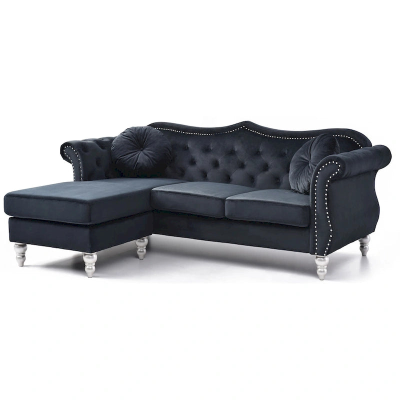 Hollywood-fluwelen bank met omkeerbare chaise longue