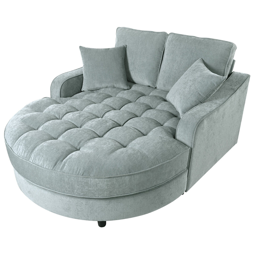 Chaiselongue-Schlafsofa aus Chenille, gepolstertes Sofa mit gesteppter Rückenlehne und 2 abnehmbaren Kissen für das Wohnzimmer