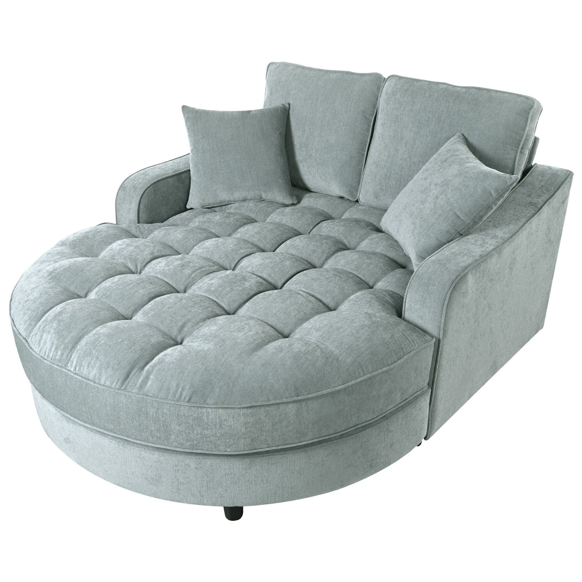 Chaiselongue-Schlafsofa aus Chenille, gepolstertes Sofa mit gesteppter Rückenlehne und 2 abnehmbaren Kissen für das Wohnzimmer