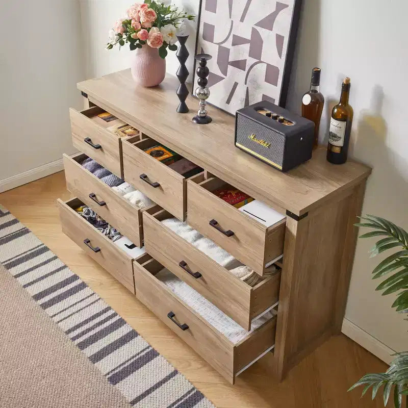 Cassettiera stile rustico a 7 cassetti per camera da letto, cassettiera alta 31.4, in legno dall'aspetto rustico con maniglie in metallo, organizer contenitore per armadio