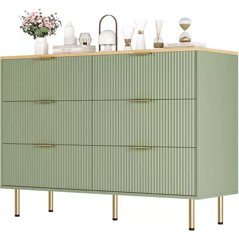 COZONY Kommode mit 6 Schubladen und Rillenoptik, moderner Holzschrank, breite Schubladenkommode für Schlafzimmer, Wohnzimmer und Eingangsbereich