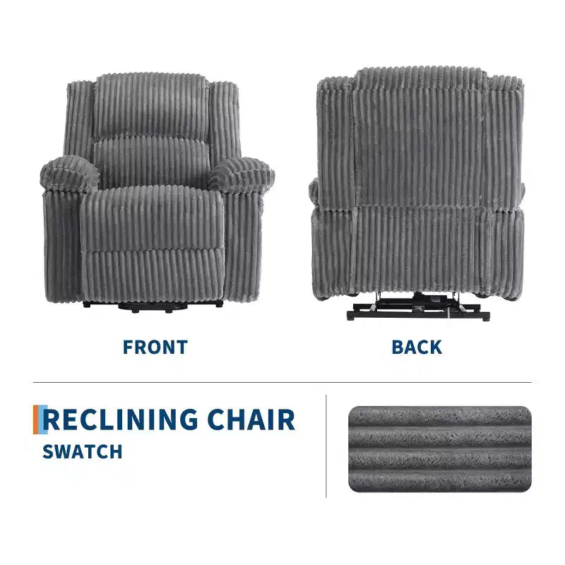 Fauteuil inclinable en velours côtelé, canapé inclinable manuel avec poignée, accoudoirs à plateau rembourré, rembourrage épais, poche latérale, salon, chambre, salle de cinéma maison, gris foncé