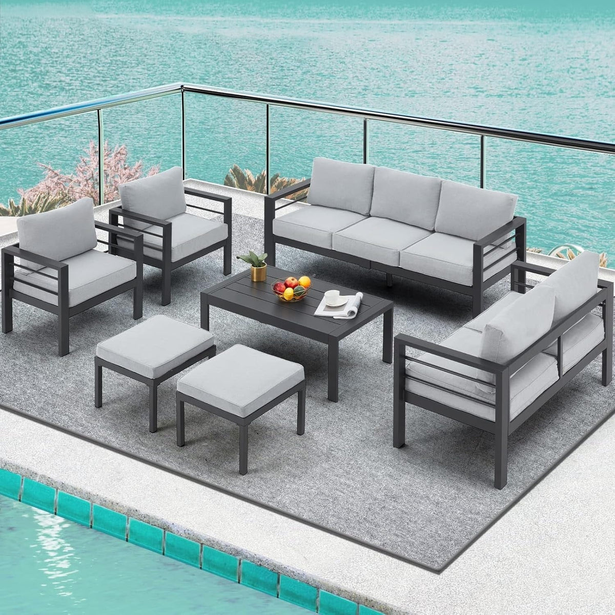 Ensemble de mobilier de jardin en aluminium AECOJOY de 7 pièces, salon de jardin
