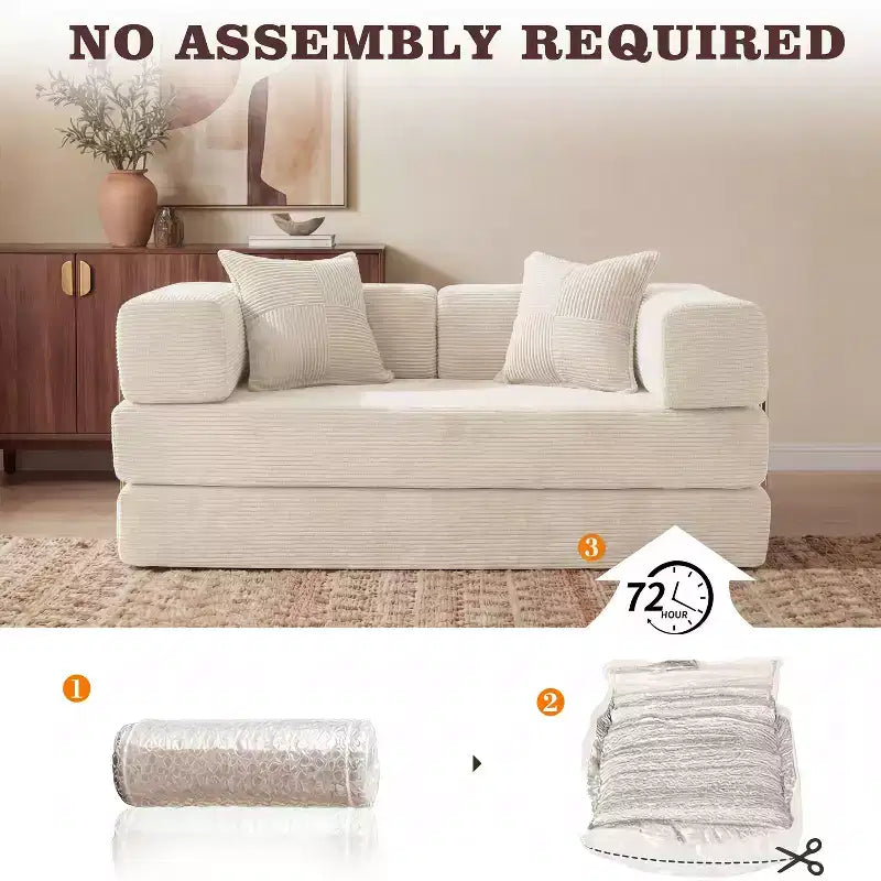 Dyonery 65-Zoll-Fünf-in-eins-Klappsofabett für den Boden, zum Doppelbett-Sofabett umwandelbar, mit festem Metallrahmen, Cord