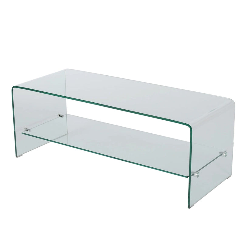 Meuble TV transparent de 39.37 avec dos ouvert et étagère en verre pour téléviseurs jusqu’à 39