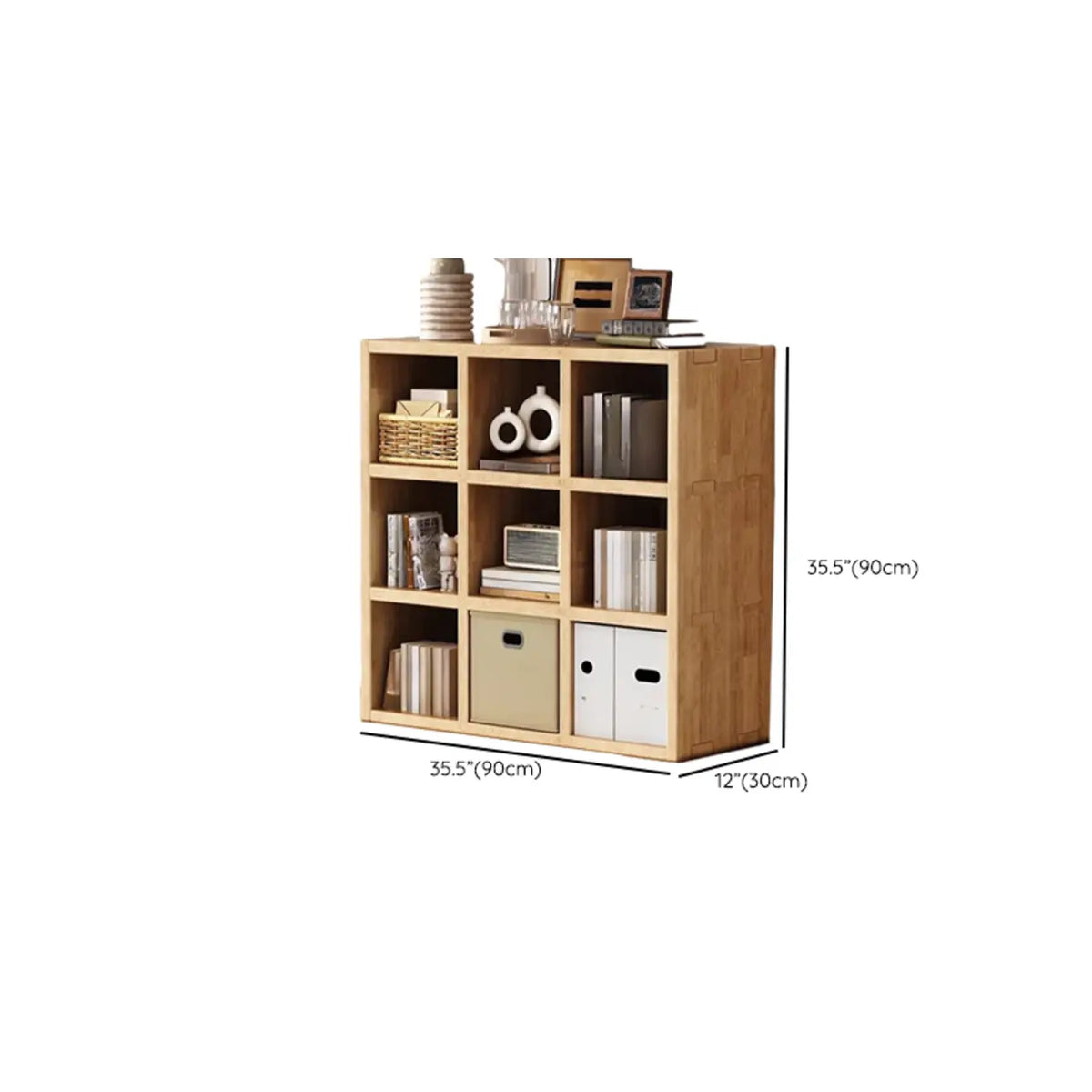 Moderne horizontale houten boekenkast met 8 vakken en naturel afwerking