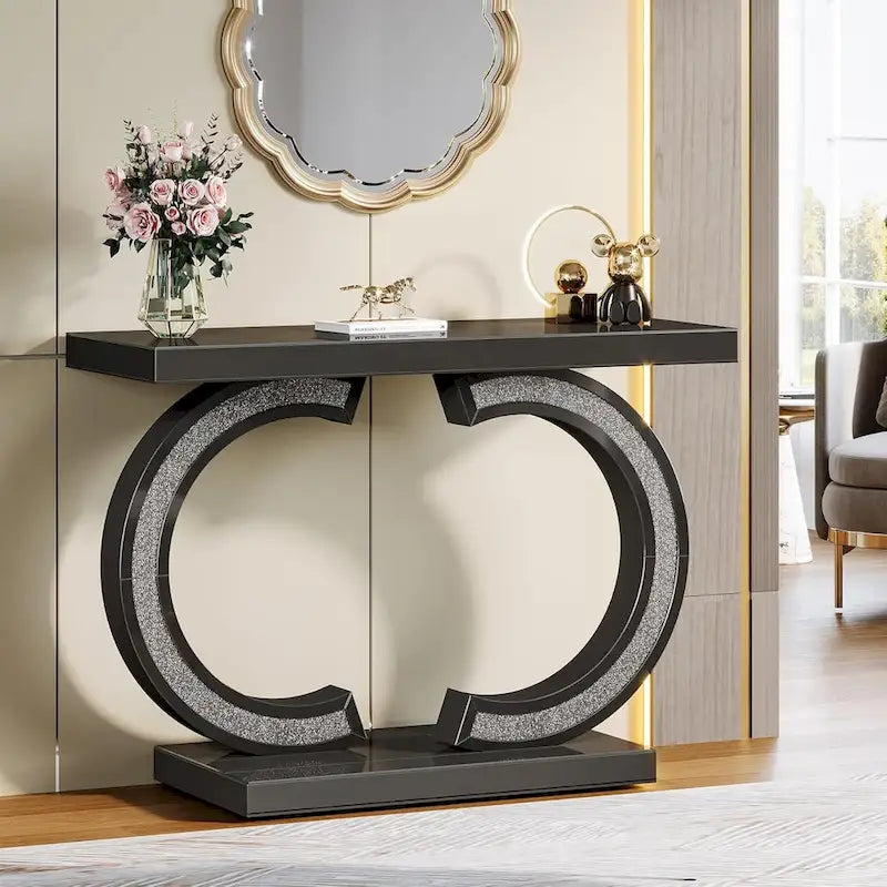 Console argentée, table d’entrée avec miroir de 39 pour l’entrée