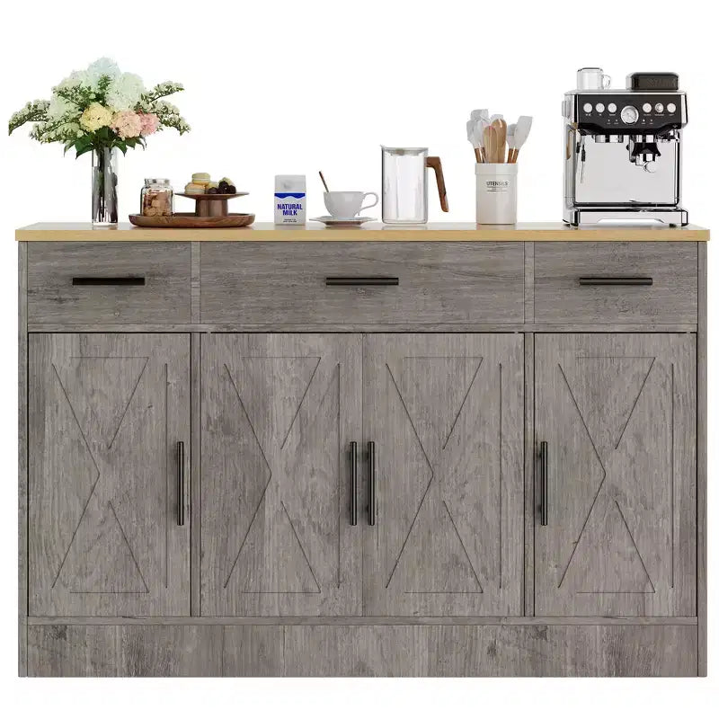 Credenza Celebalcony con contenitore, grande mobile da cucina da 53.4 con 3 cassetti e 4 ante, ripiano regolabile per cucina e soggiorno