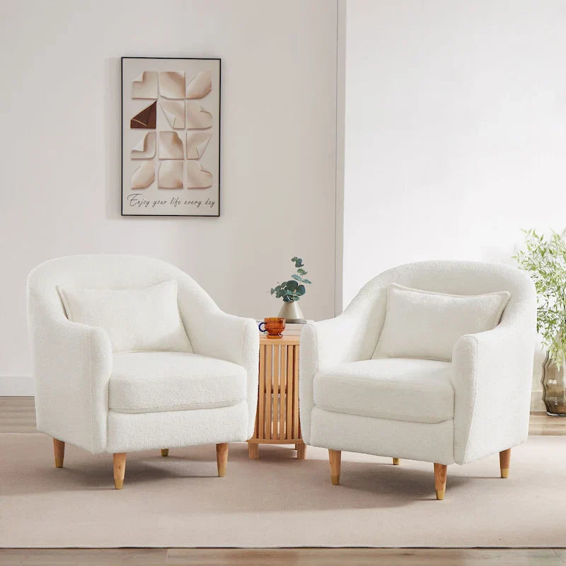 Ensemble de 2 fauteuils d’appoint de 28.34W, fauteuils tonneaux en velours avec pieds en bois massif