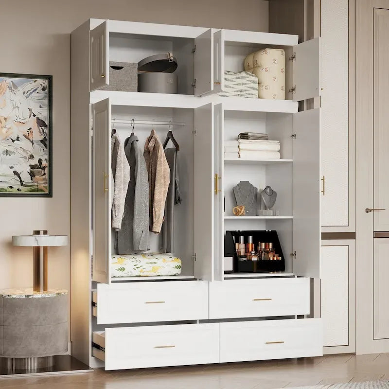 Kleiderschrank mit Kleiderstange und 4 Schubladen, viel Stauraum