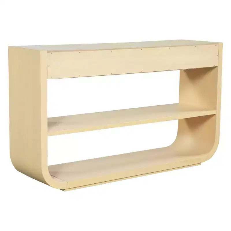 ModernLuxe gebogen sidetable, haltafel, bijzettafel naast de bank, displaystandaard en accenttafel met 3 softclose-lades en 2 open vakken