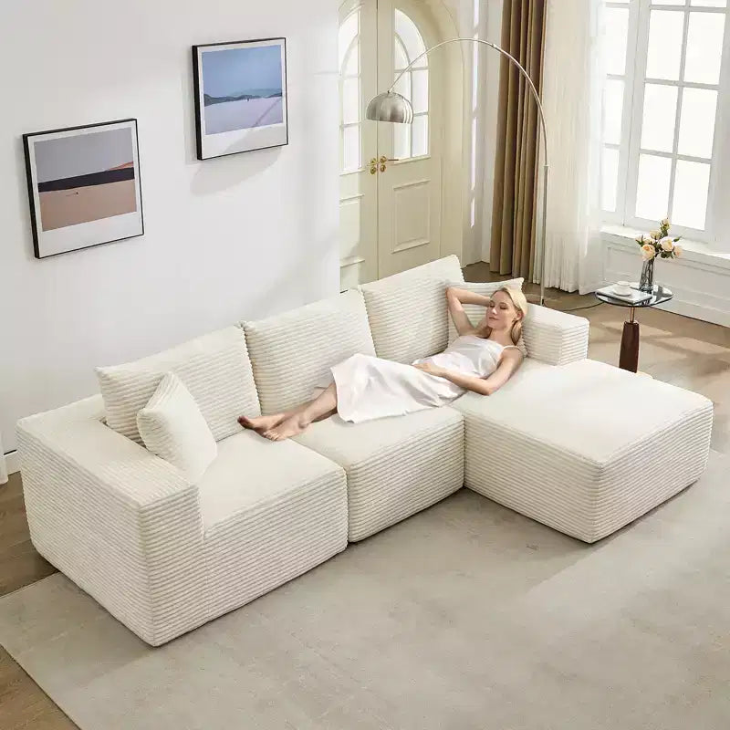 108 Modernes 3-Sitzer-Sofa, gepolstertes Sofa in L-Form mit Kissen, Sofa mit tiefer Sitzfläche, keine Montage erforderlich