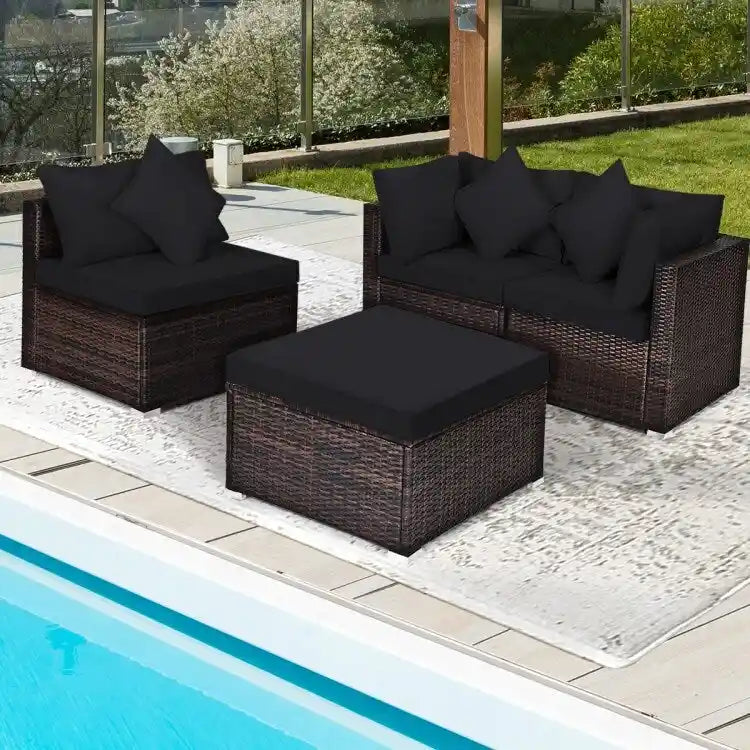4-delige tuinmeubelset van rotan met afneembare kussens en sierkussens - hoekbank: 29 x 29 x 25