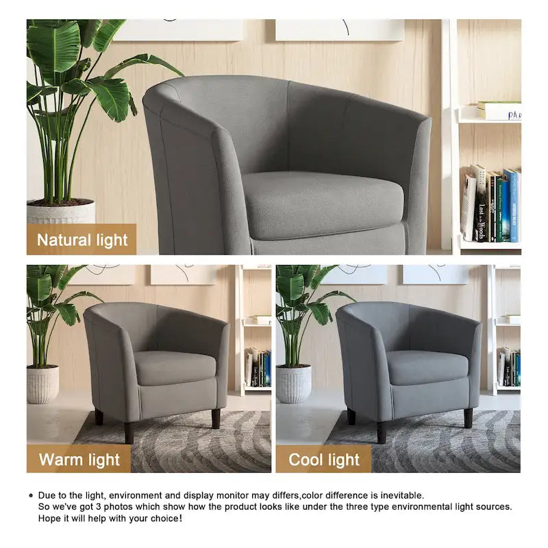Poltrone d'accento moderne a barile, accoglienti, con braccioli, stile club