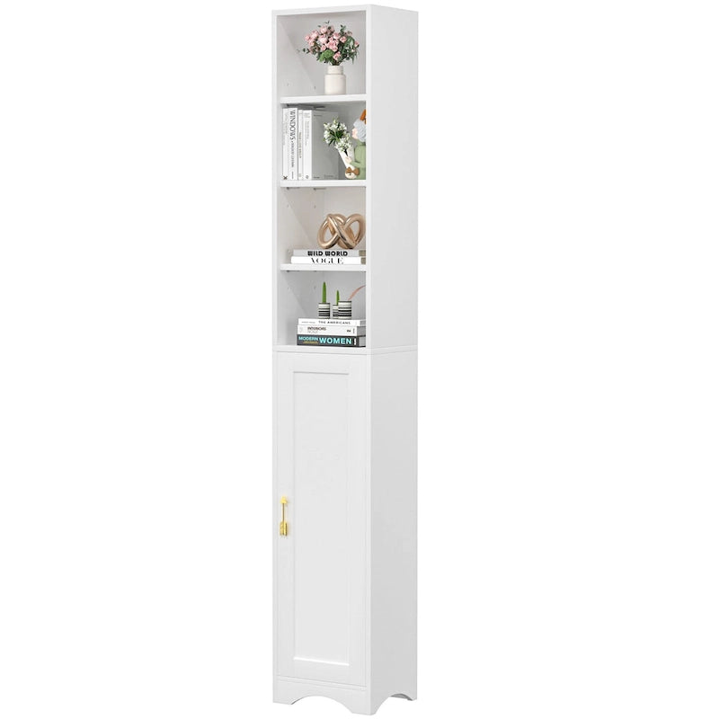 Armoire à linge étroite VECELO de 70.9 pouces de haut pour salle de bains, meuble de rangement autoportant en bois massif à 8 niveaux