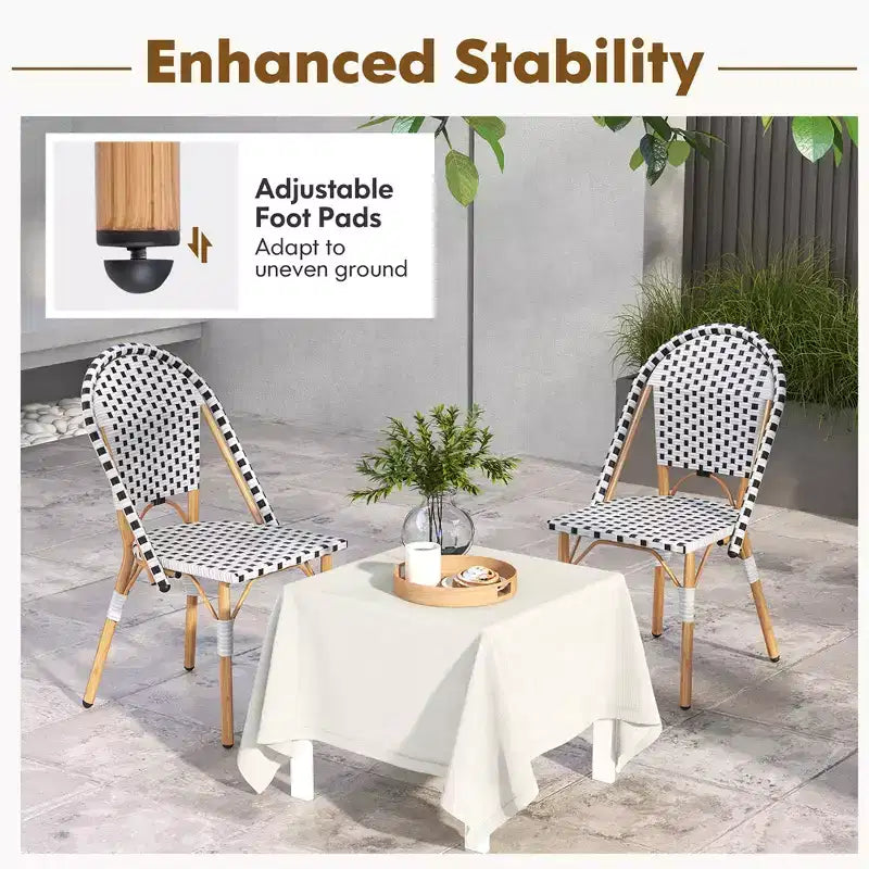 Costway Bistrostuhl-Set im französischen Stil, 4 Stück, mit handgeflochtenem Rattan und verzinktem Metallgestell, für draußen