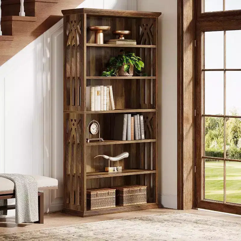 Bibliothèque en bois à 6 niveaux, hauteur de 75 pouces, grandes étagères autoportantes