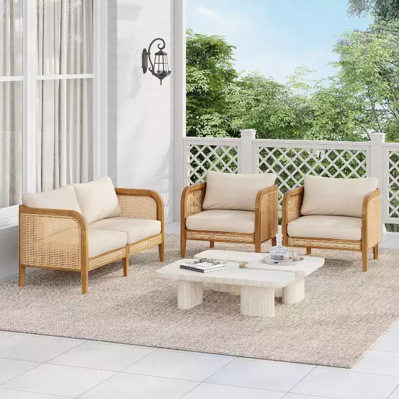 Christopher Knight Home Maciej 3-teiliges rustikales Outdoor-Sitzset aus Akazienholz und Rattan