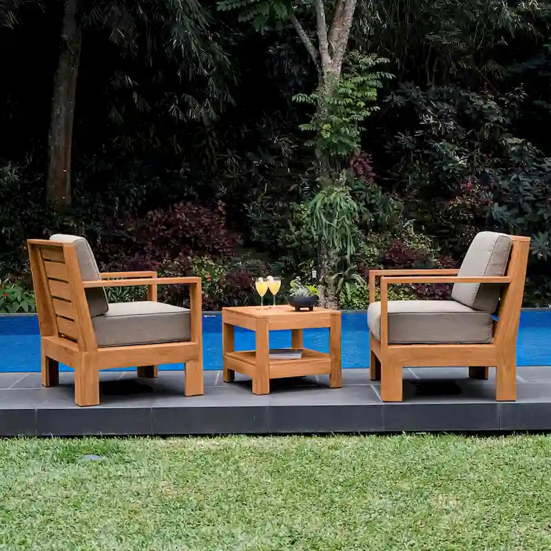 Cambridge Casual Logan 3-teiliges Teakholz-Set für draußen mit Sunbrella-Kissen