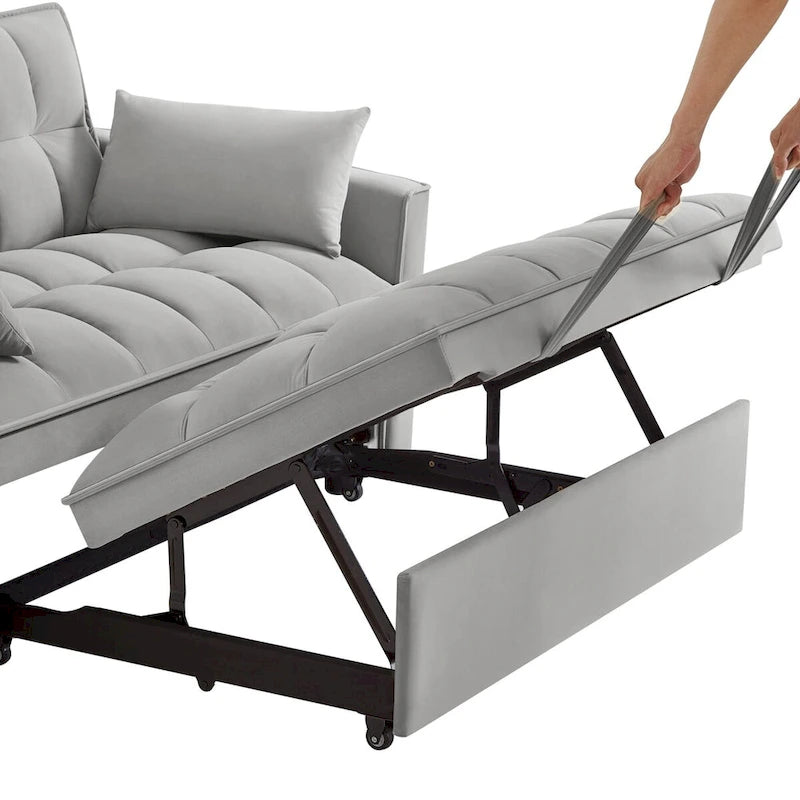 4-in-1-Zweisitzer-Schlafsofa mit Armlehnen und Aufbewahrungstaschen, multifunktionales, getuftetes Ausziehsofa mit verstellbarer Rückenlehne