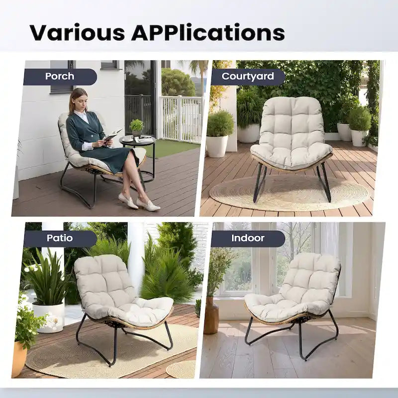 Papasan-Sessel aus PE-Rattan mit Kissen für drinnen und draußen