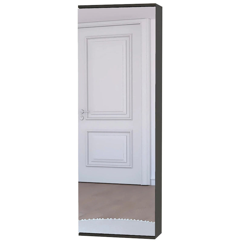 Scarpiera da parete con specchio Chimg, anta singola, finitura wengé nero