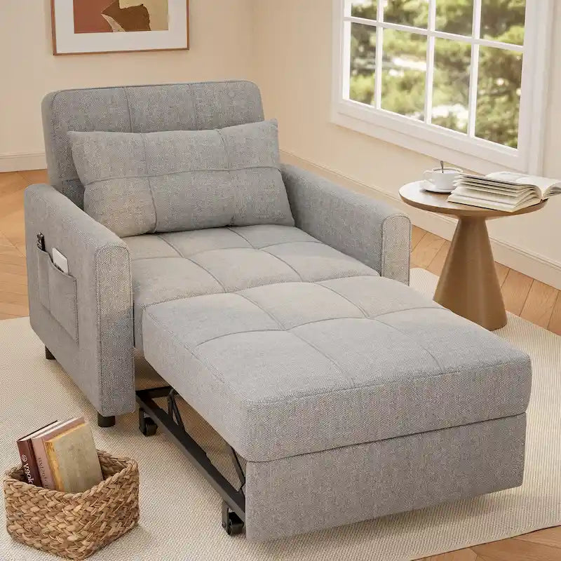 Fauteuil convertible 3-en-1 avec lit escamotable, canapé lounge rembourré convertible, réglable et pliable